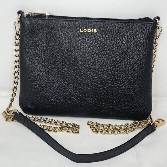 Lodis Handbags - Lodis Emily 5 In 1 Convertible Black Pebbled Leather Chain Strap Crossbody Bag